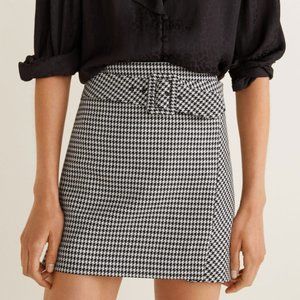 Mango Houndstooth Belt Skirt